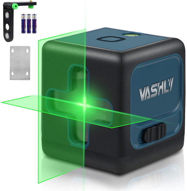 Vashly Laser Level, 100FT Laser Level Self Leveling, Vertical and Horizontal Line, Rotatable 360 Degree, Carrying Pouch, Battery Included (Green)