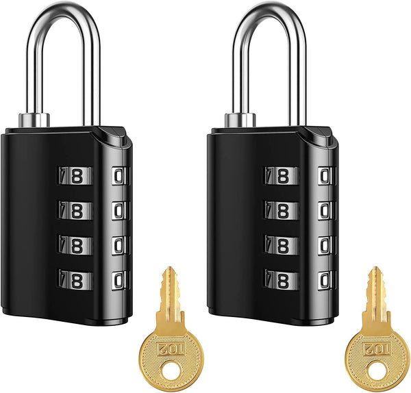 (New Version) Combination Padlock, 4 Digit Security Padlock with Keys, Gate Lock for School, Gym or Sports Locker, Fence, Toolbox, Case, Hasp, Storage - 2 Pack