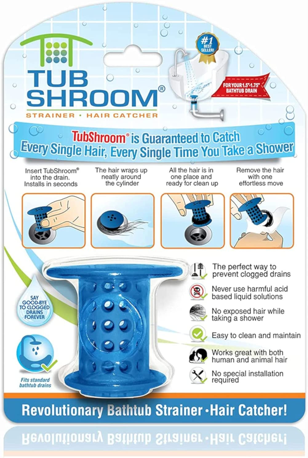 TubShroom 1.5 in. - 1.75 in. Bathtub Drain Protector Hair Catcher