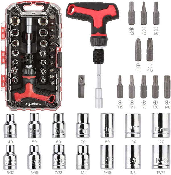 Amazonbasics 27-Piece Magnetic T-Handle Ratchet Wrench and Screwdriver Set