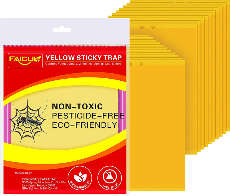 Trapro 20-Pack Dual-Sided Yellow Sticky Traps for Flying Plant Insect like Fungus Gnats Aphids Whiteflies Leafminers - (6X8 Inches Twist Ties Included)