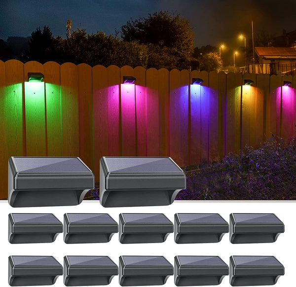 Aulanto Solar Fence Lights with Warm White and RGB Lock Mode, 12Pack Color Glow Light for Fence Ip65Waterproof Solar Outdoor Light for Fence outside Solar Deck Light for Wall Deck, Step, Yard, Garden