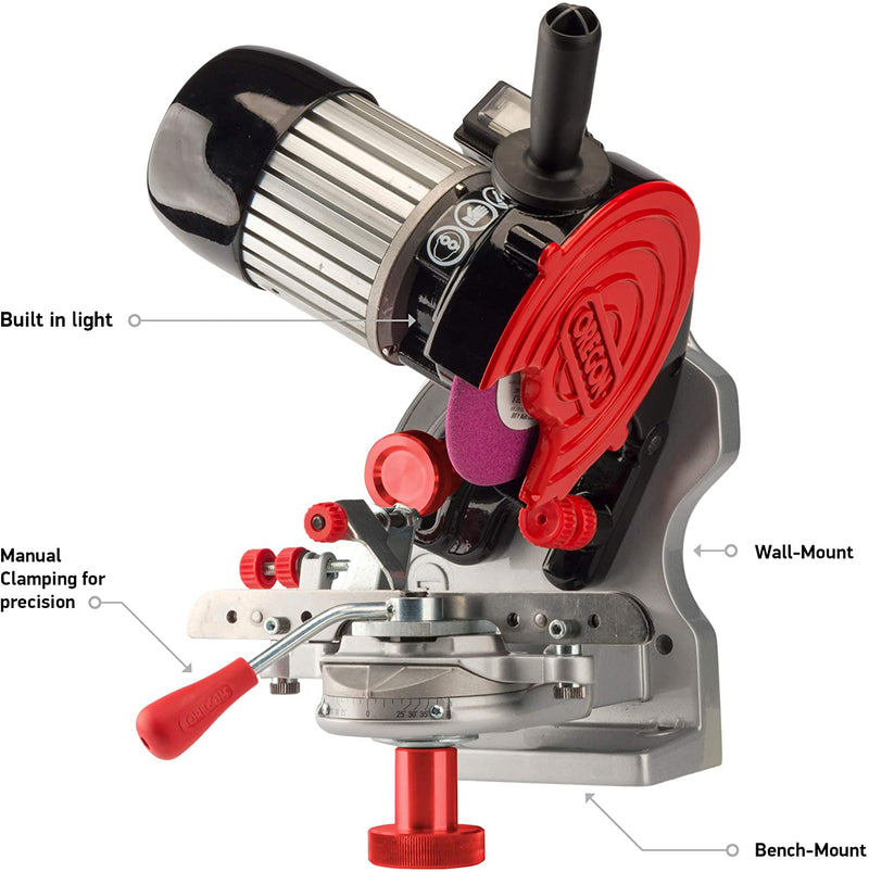 OREGON Professional Compact 230-Volt Bench Grinder, Universal Saw Chain Sharpener, for All Chainsaw Chains (410-230)