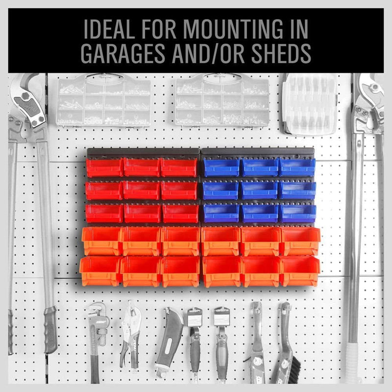 HORUSDY 30Pc Tool Storage Bins Garage Parts Organizer Wall Mounted Plastic Board Workshop Shed Box Trays