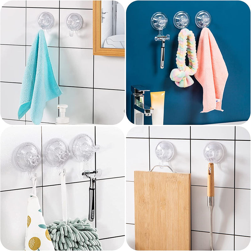 3 Pack Suction Hooks, Geeric Shower Suction Hooks Powerful Push and Lock Vacuum Waterproof Suction Hanger Cup Hook Holder Towel Bathrobe Loofah Reusable Razor Hook for Shower Kitchen and Bathroom