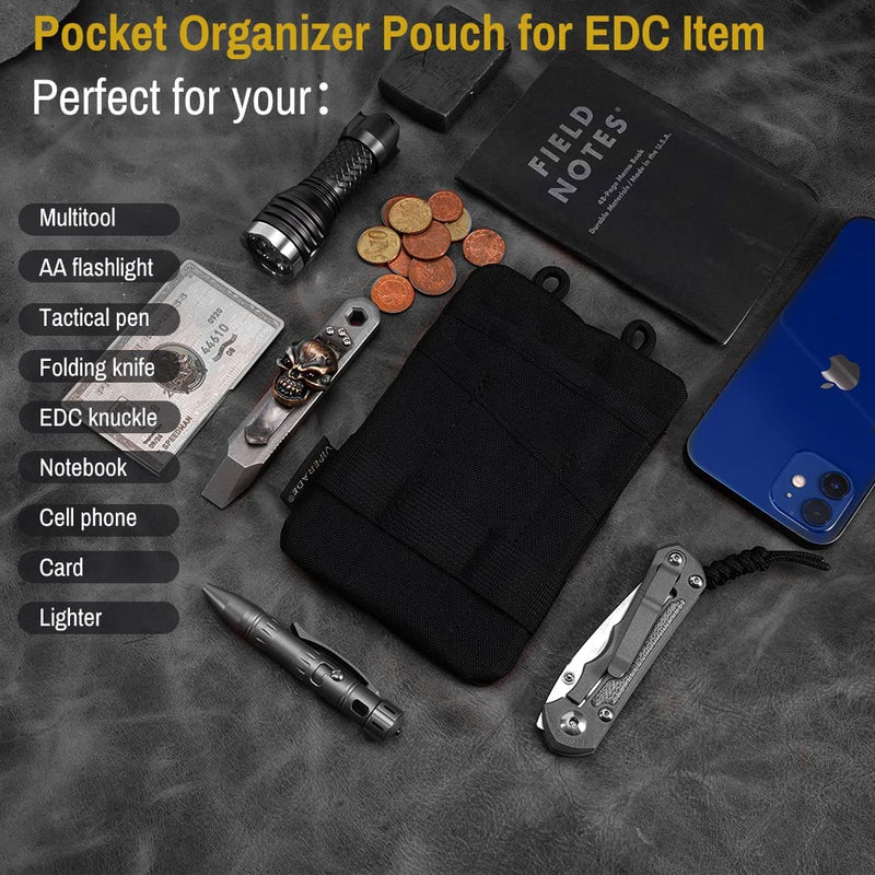 VIPERADE VE1-P Pocket Organizer, EDC Pocket Organizer Men, EDC Organizer Pouch Tool Pouch with 5 Tool Storage EDC Pouch for Flashlight, Pocket Knife, Tactical Pen, EDC Gear (Black)