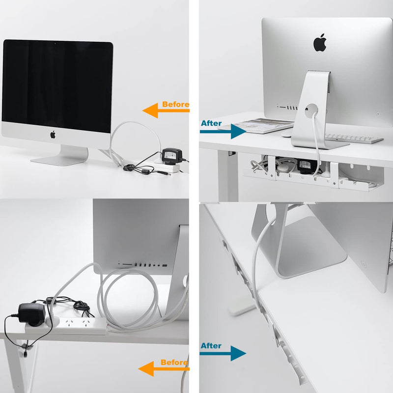 Gku under Desk Cable Management Tray Cord Wire Organiser Wire Management - Metal Wire Cable Tray for Office and Home. Perfect Standing Desk Cable Tray Ac1011(White)