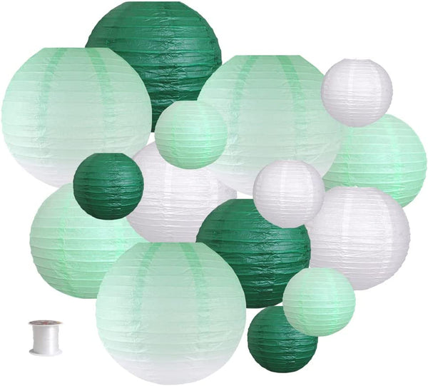 Paper Lanterns Decorative, Party Supplies for Wedding Graduation Anniversary Green Birthday Party Decorations Ming Green/White