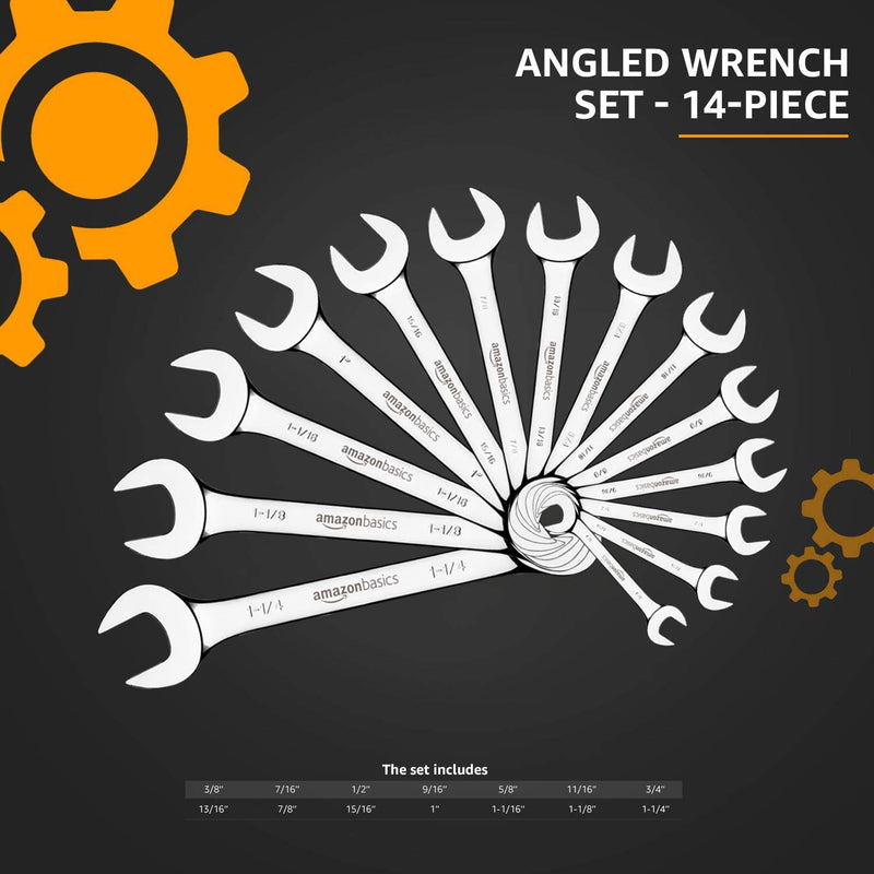 Amazon Basics Angled Wrench Set - SAE, 14-Piece