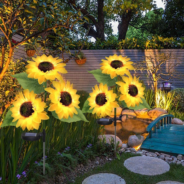 Forlivese Solar Garden Lights,2 Packs Sunflower Solar Lights with 3 Sunflowers,Solar Flower Lights Waterproof Ip65,Outdoor Solar Lights for Garden Yard Pathway Patio Lawn