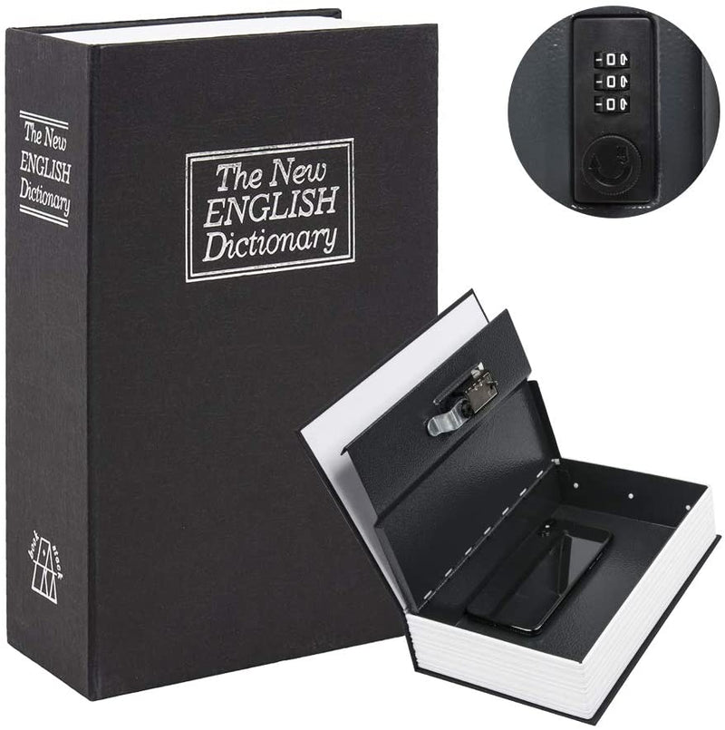 Diversion Book Safe with Combination Lock, Safe Secret Hidden Metal Lock Box,Money Hiding Box,Collection Box Black Small