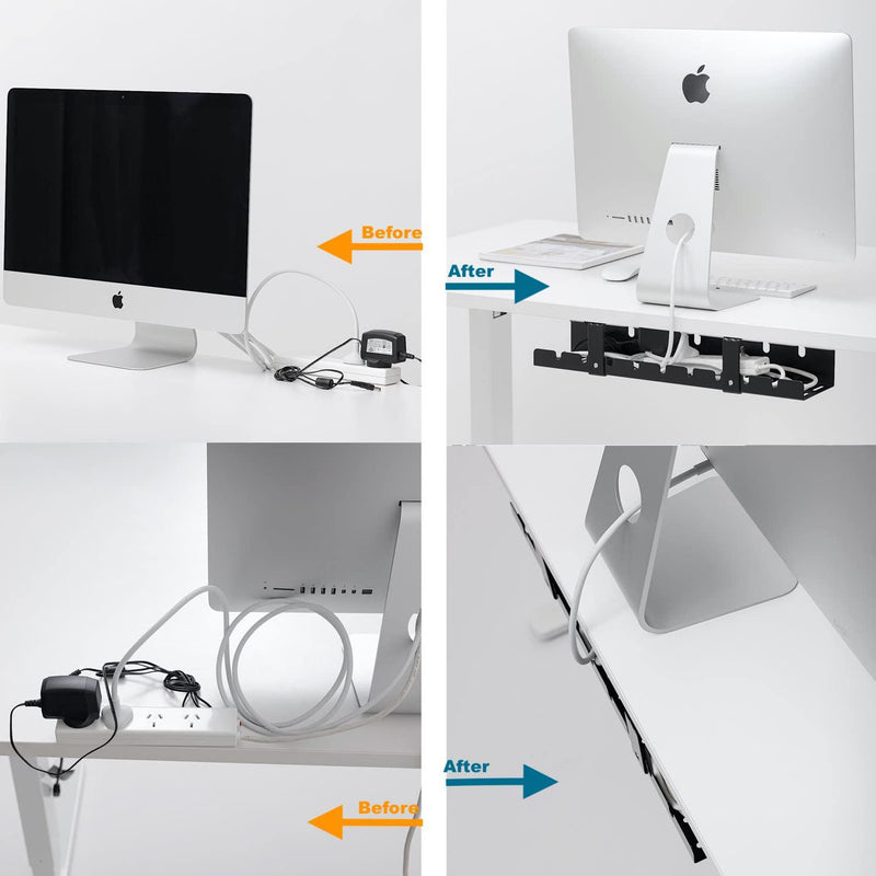 gku Under Desk Cable Management Tray Cord Wire Organiser Wire Management - Metal Wire Cable Tray for Office and Home. Perfect Standing Desk Cable Tray AC1011(Black)