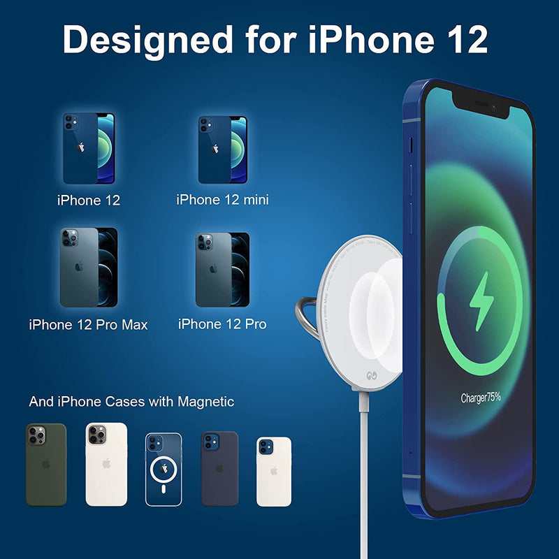 iWALK Magnetic Wireless Charger, Only Compatible with iPhone 12/Mini/Pro/Max 15W Max Fast Wireless Charging Pad with USB C Port - 5ft Cable(No AC Adapter)