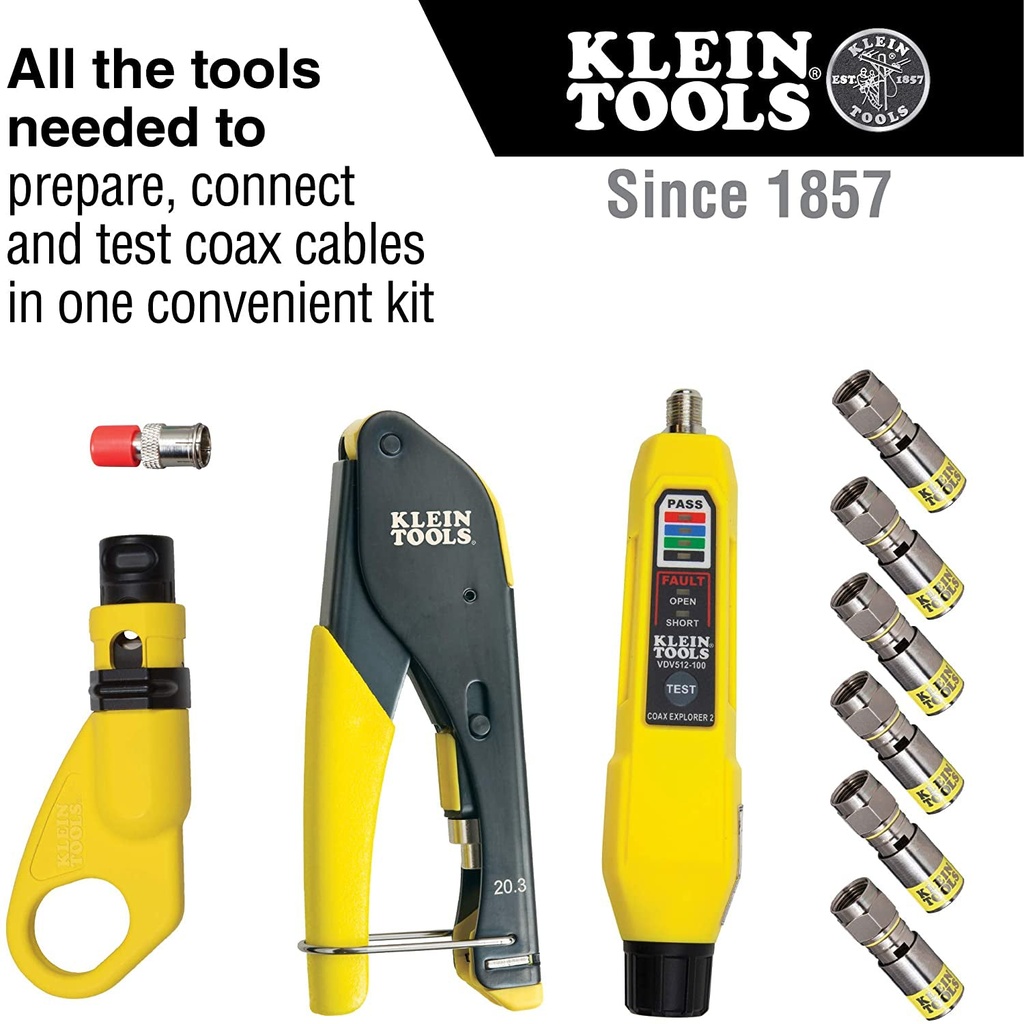 Klein Coax Testing Kit with Crimper, Stripper & F-Connectors
