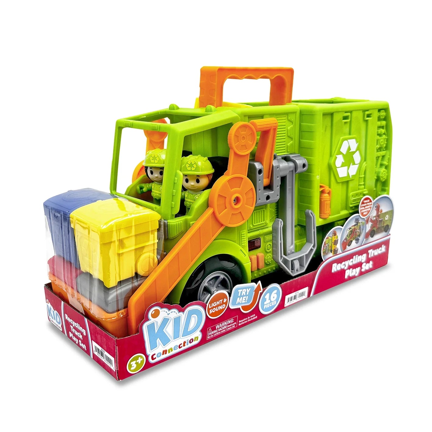 Kid Connection Recycling Truck Play Set - 16 Pieces with Lights