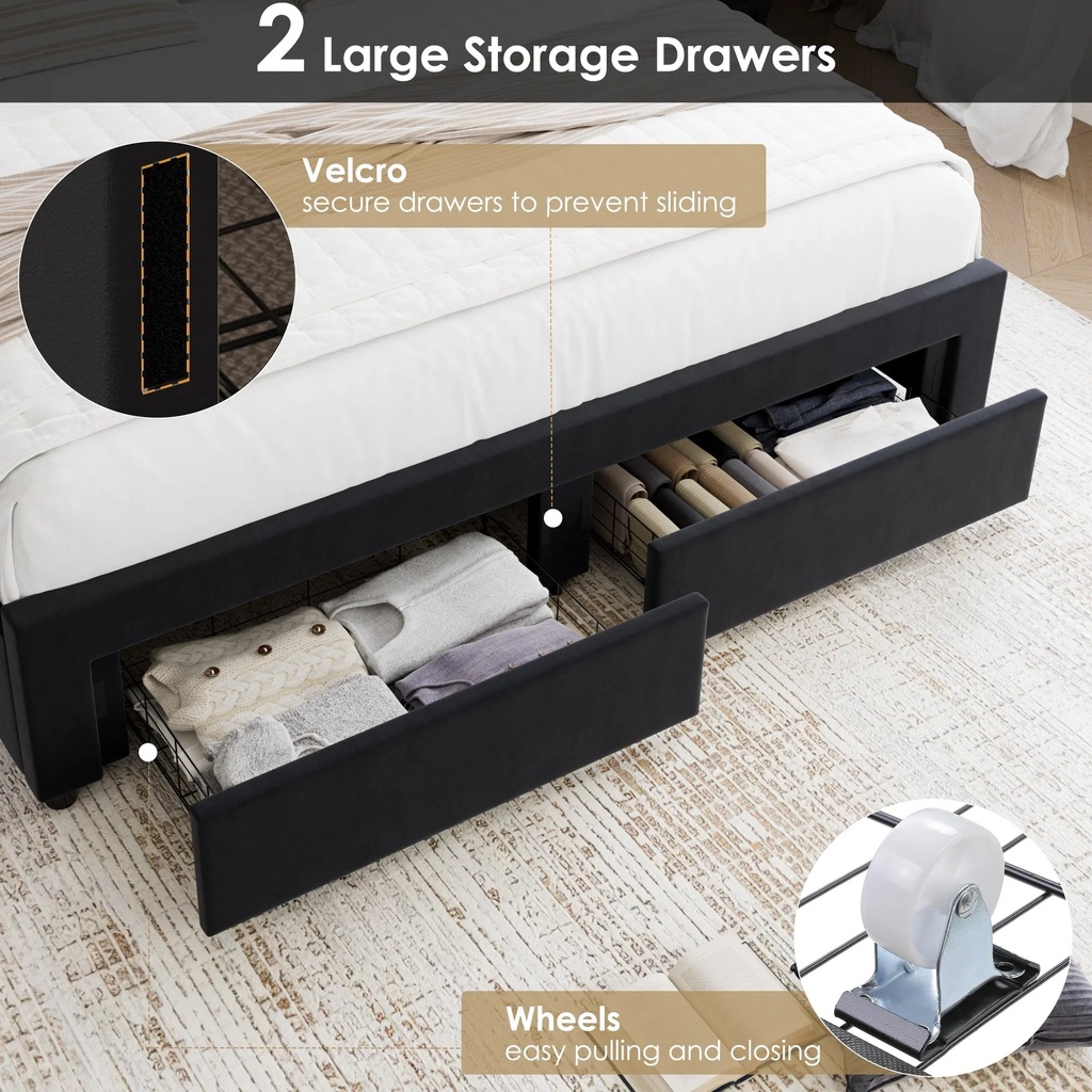 Homfa Full Size Platform Bed Frame with LED & Drawers