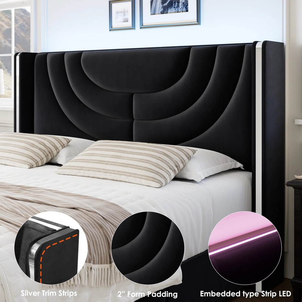Homfa Full Size Platform Bed Frame with LED & Drawers
