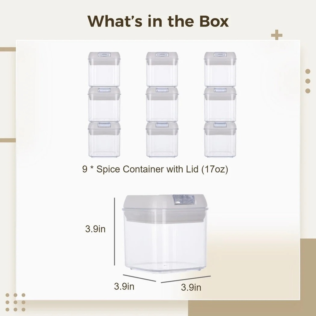 9 PCS Air-Tight Spice Containers - Stackable and Versatile