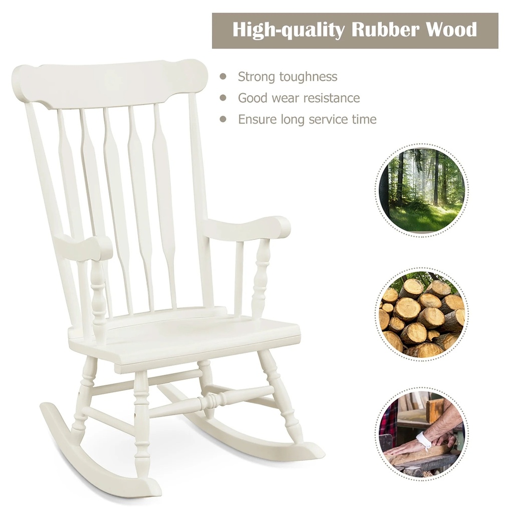 Costway Solid Wood Rocking Chair - Indoor & Outdoor Comfort