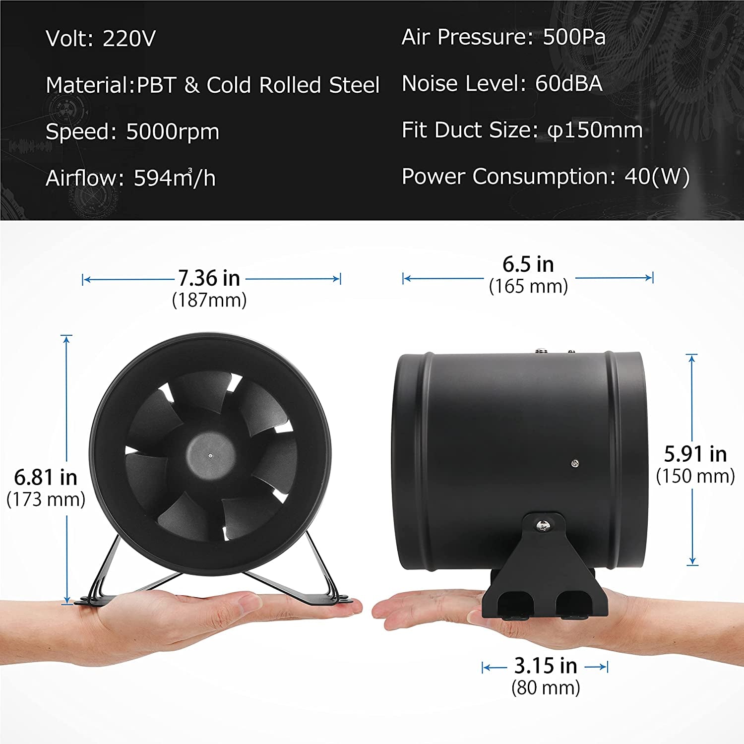 DUCTURBO 6 Inch Inline Duct Fan - 350 CFM for Ventilation