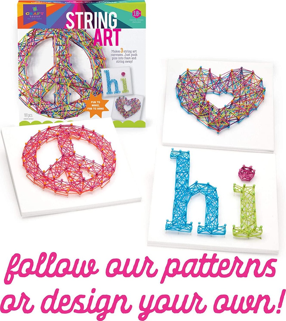 Craft-tastic String Art Kit - Peace Sign & 3 Canvases