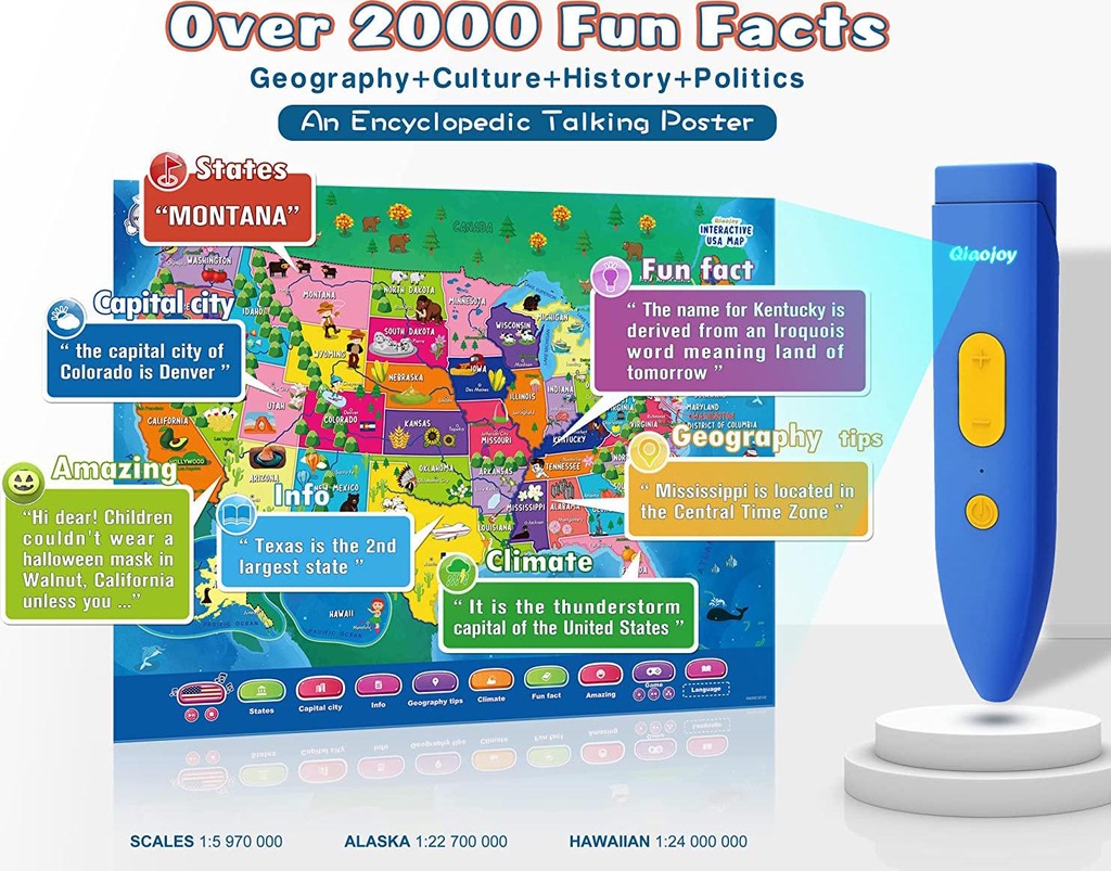 Talking Map Interactive Kids USA Map - Educational Bilingual Learning Toy