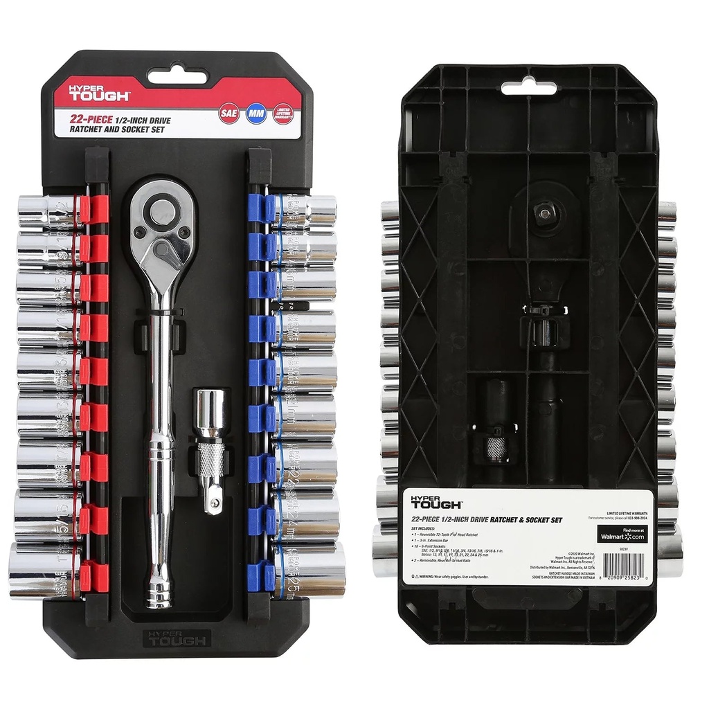 Hyper Tough 22-Piece Ratchet and Socket Set - SAE & Metric