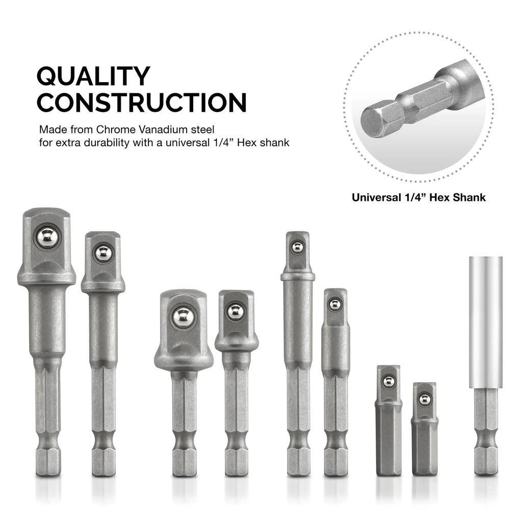 NEIKO 00257 Socket Adapter Extension Set - 9-Piece Drill-Bit Kit
