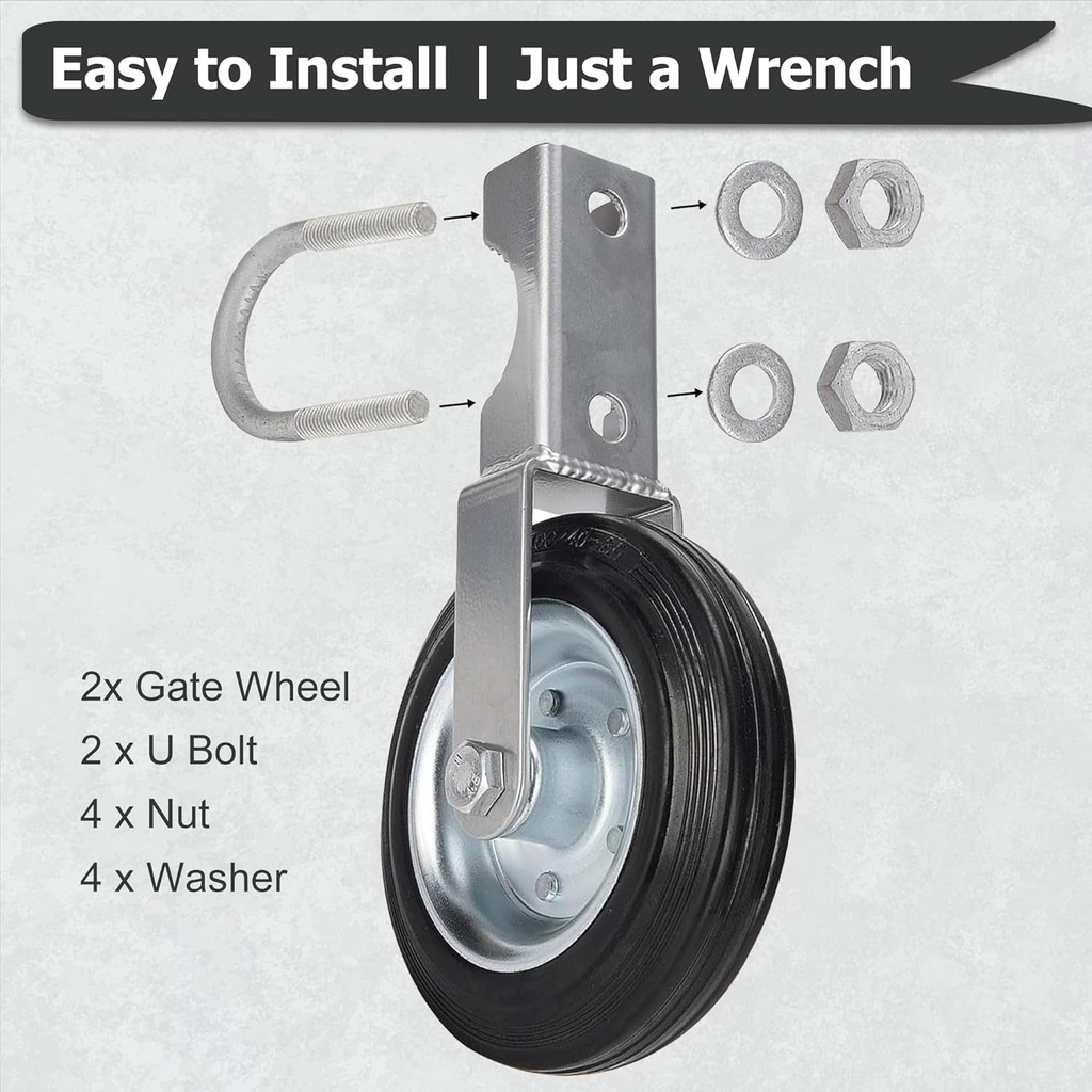 Heavy Duty Gate Support Wheel - Pack of 2 for Metal Gates