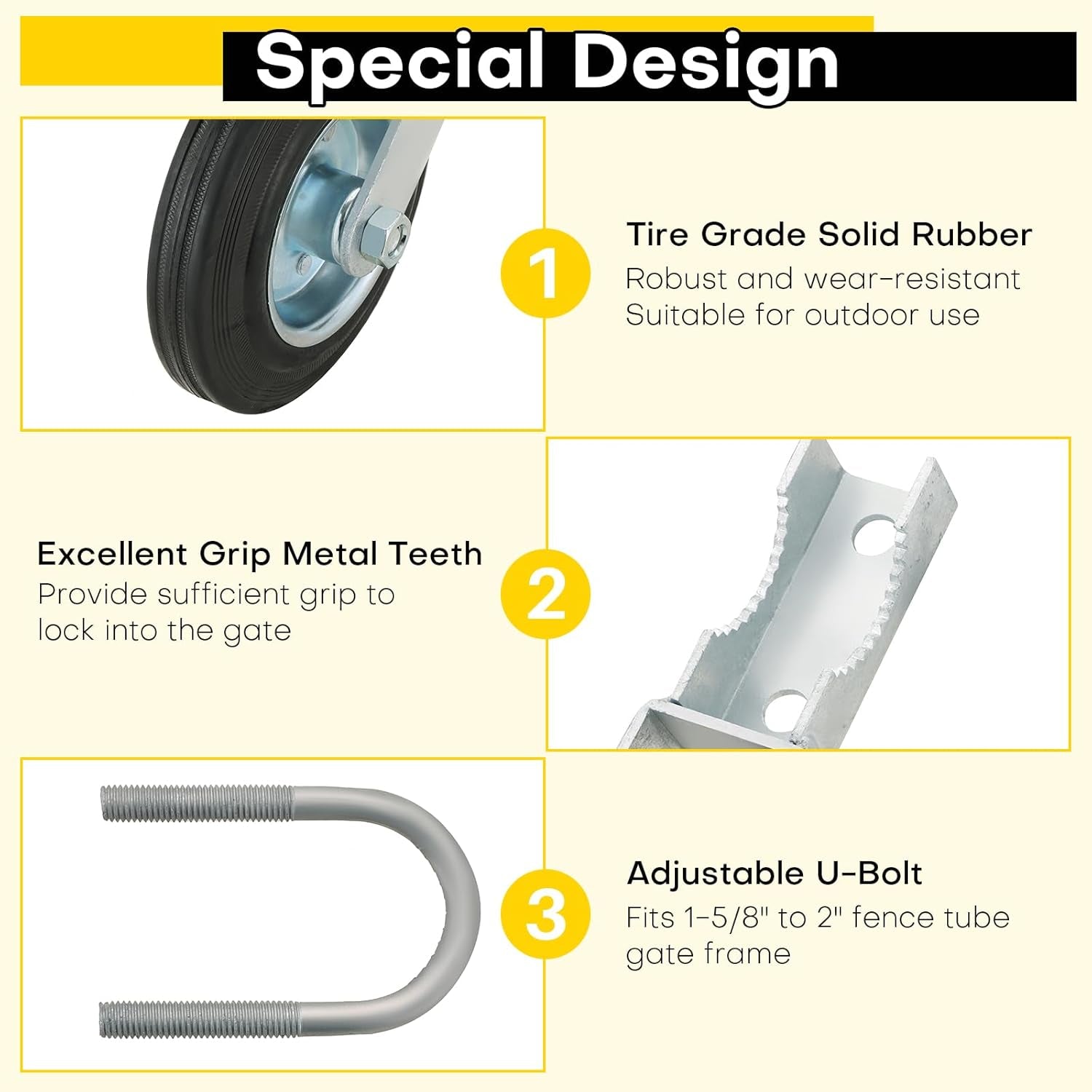 Heavy Duty Gate Wheel Kit for Metal Swing & Smooth Gates