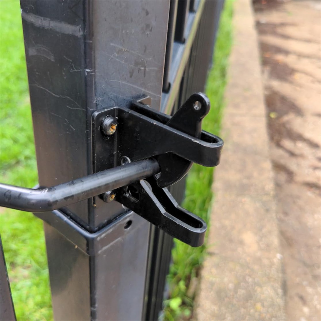 HILLMASTER Upgrade Self-Locking Gate Latch for Wooden Fence, Automatic Gravity Lever Door Latches with Longer Fasteners & Pull String for Secure Pool, Garden, Black Finish/4.7in, 2 Pack