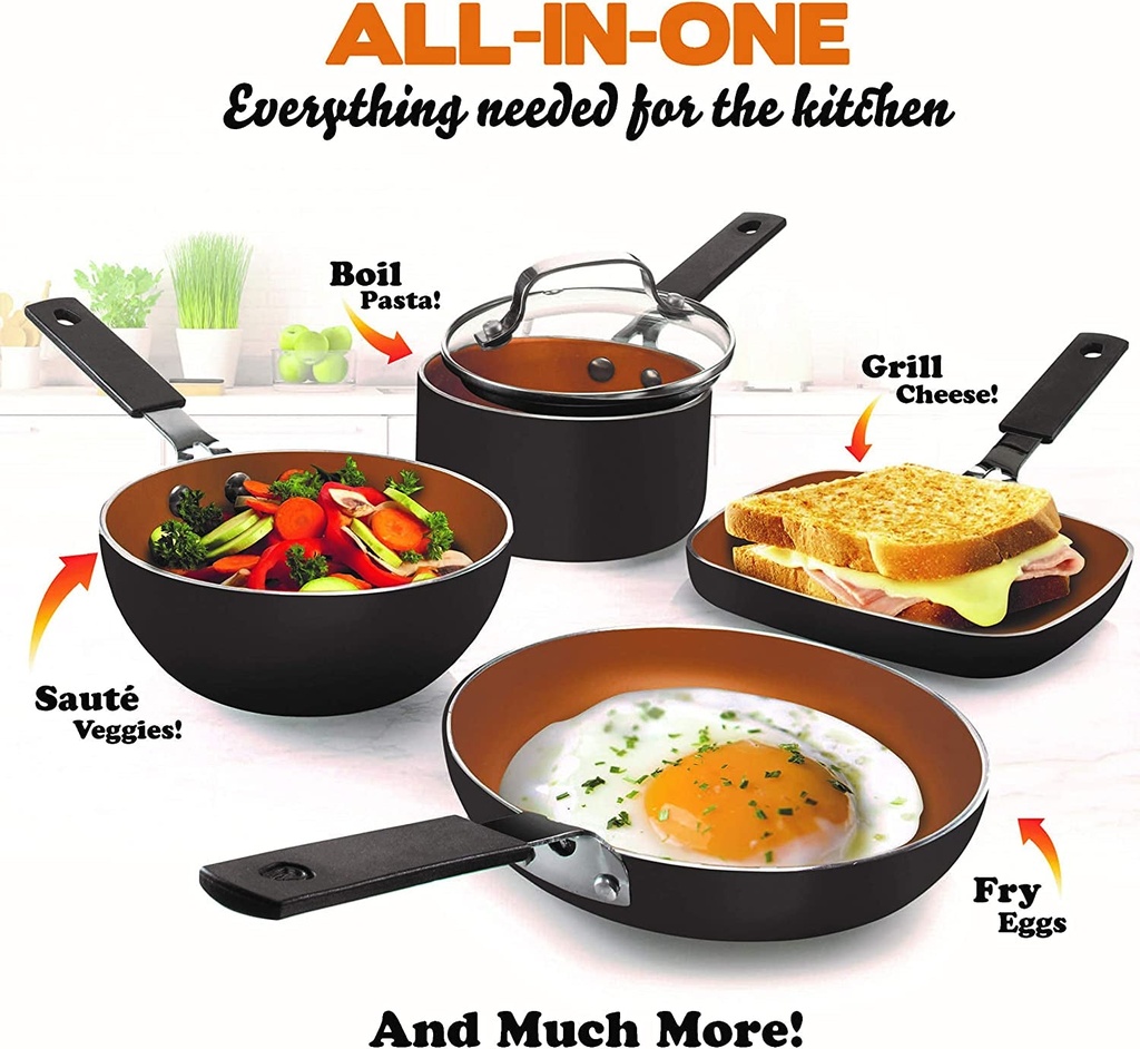 Stack Master Mini Cookware Gotham Steel Mini Stackmaster 5 Piece Fry Pan Cookware Set