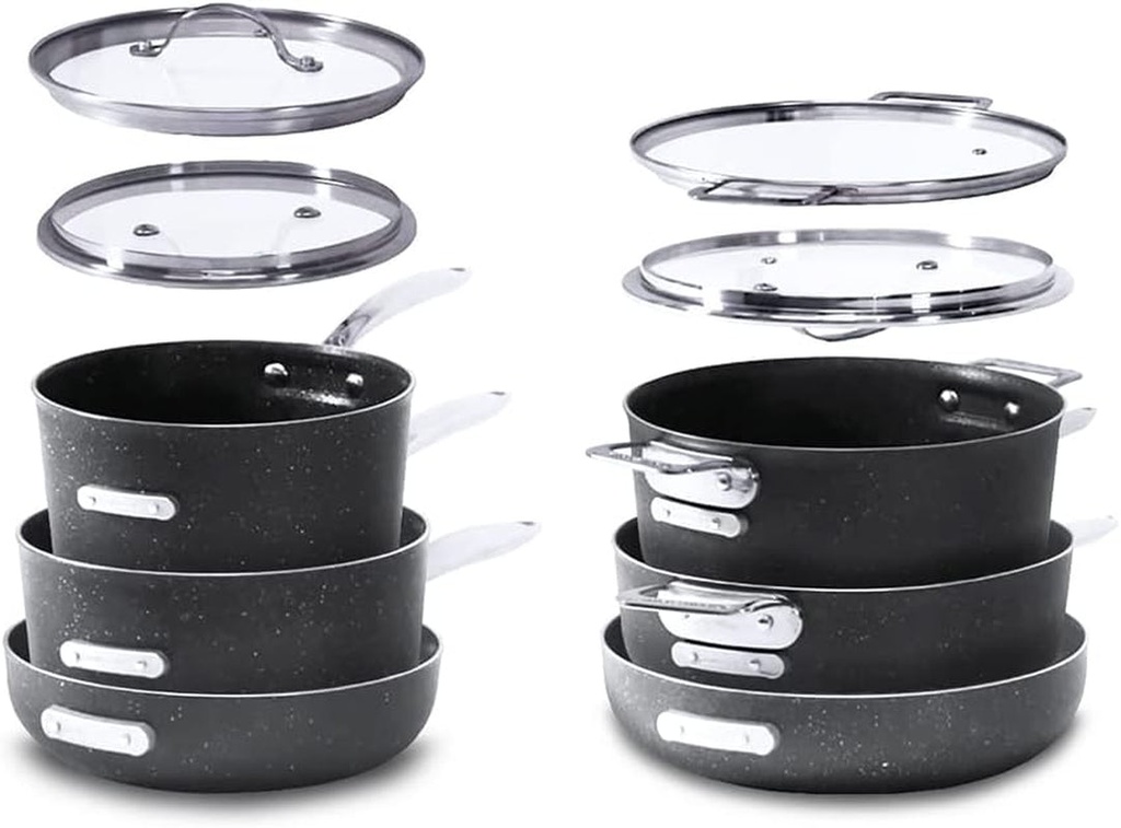 Stack Master Mini Cookware Granitestone 15 Piece Nonstick Cookware Set - Stackable & Scratch Resi