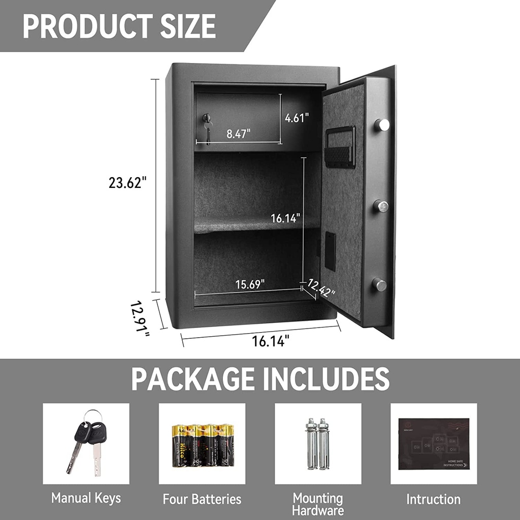 WINCENT Secure Home Security Safe with Dual Key Access