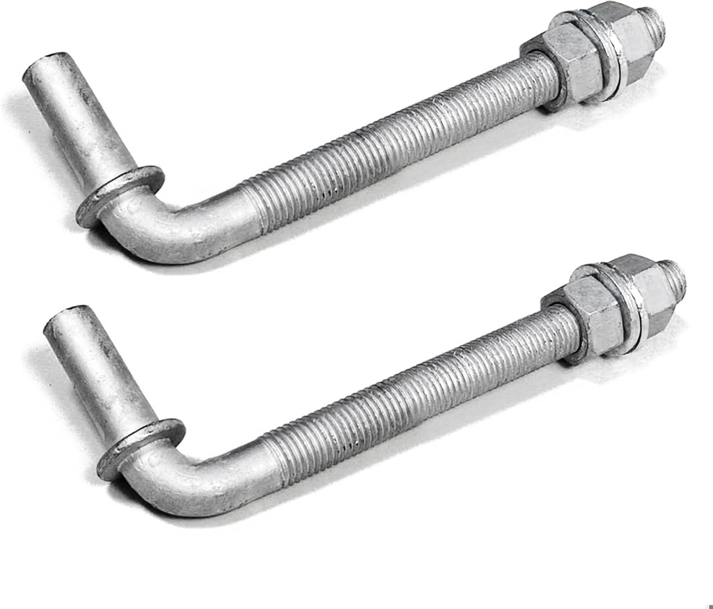 2PCS J-Bolt Gate Hinge Heavy Duty for Chain Link Fence Galvanized Steel Post Gate Hinges for Farm Gate Hardware Nuts & Washers Included (6 Inch)