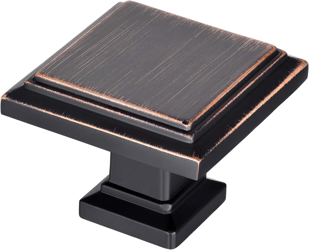 Square Knobs - 10 Pack / 1.3 Inch, Oil Rubbed Bronze Cabinet Pulls Vintage for Furniture Knobs, Kitchen Knobs, Farmhouse Knobs and Drawer Pulls, Bathroom Vanity Hardware