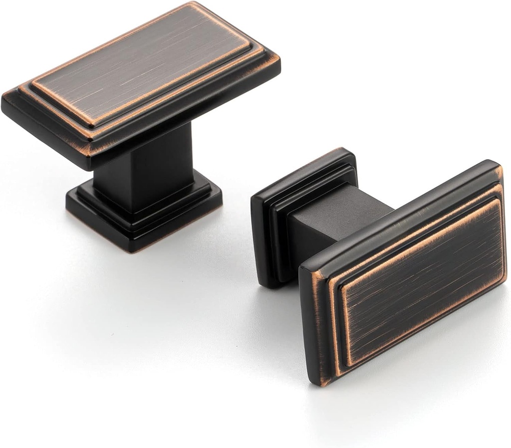 Oil Rubbed Bronze, Stepped Kitchen Cabinet Knob ZK2206 | Pack of 10, Rectangle Pull Handle, Solid Hardware for Drawer, Dresser, Bathroom, Vanity, Furniture Door, Cupboard, Size: 1-9/16 Inch