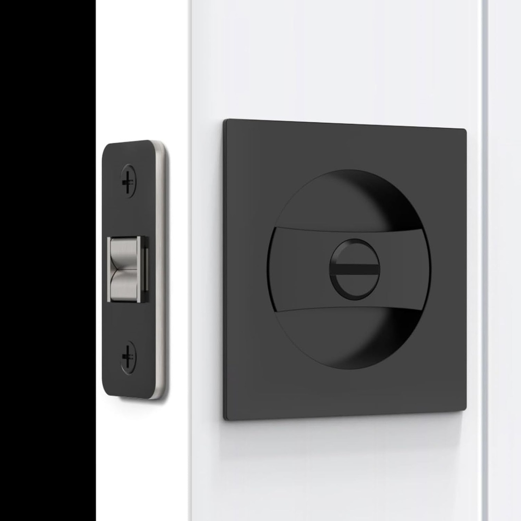 3 Pack Pocket Door Lock for Bathroom, Matte Black Pocket Door Hardware Privacy Lock Square Frush Sliding Pocket Door