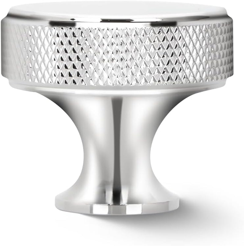 10 Pack Knurled Kitchen Cabinet Knobs round Dresser Knob Modern Drawer Hardware Cupboard Handles Furniture Knobs for Bathroom Single Hole Knobs for Wardrobe Polished Chrome CKPC000K10