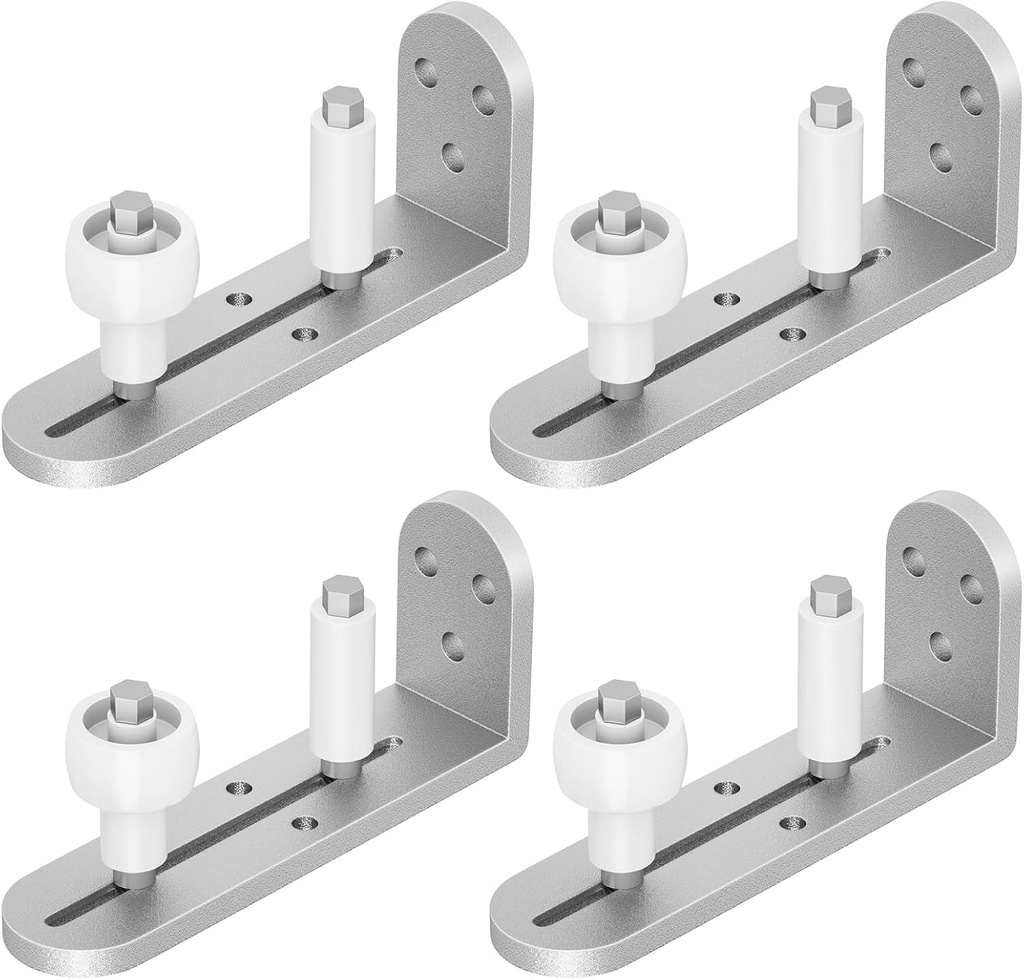 4PCS Sliding Barn Door Floor Guide, Adjustable Quiet Rollers Bearings Barn Door Hardware, Flush Flat Rounded Edge Design, Bottom Design (4,White Silver)