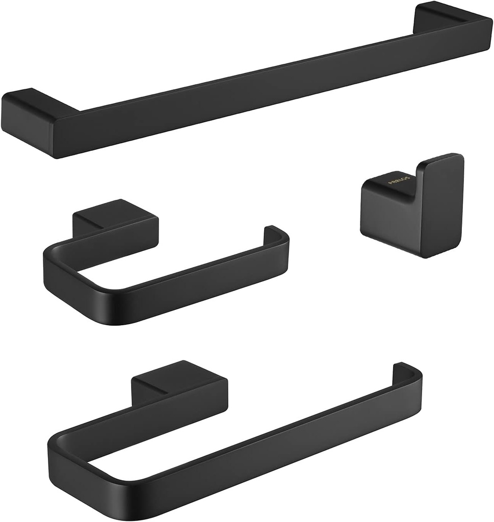 PARLOS All Brass Construction 4-Pieces Bathroom Hardware Set Includes 17" Towel Bar, Hand Towel Holder, Toilet Paper Holder and Robe Hook, Matte Black