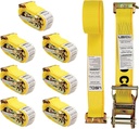 US Cargo Control E-Track Ratchet Straps (8-Pack), 4,400 LBS Break Strength, 2 Inch X 12 Foot Heavy Duty Yellow Etrack Straps with 4 Foot Fixed End and Spring E-Fittings, Logistic Ratchet Straps