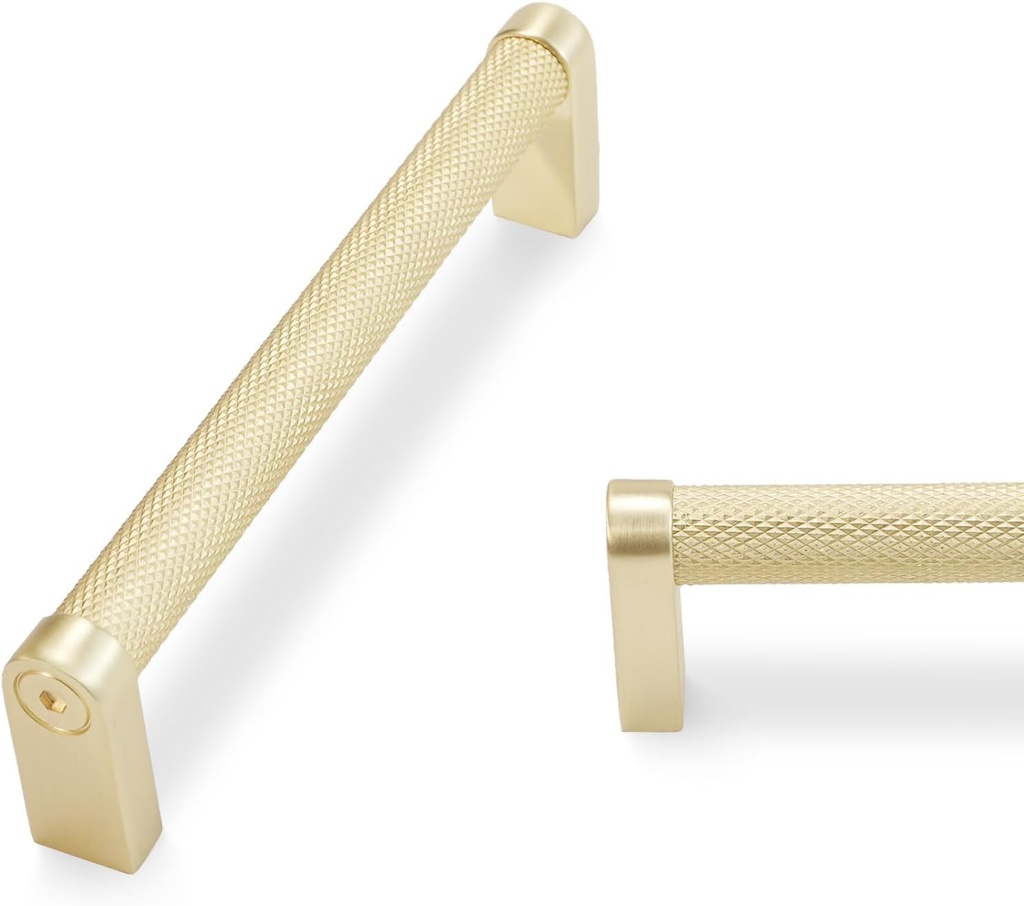 10 Pack 5Inch Kitchen Cabinet Handles Brushed Brass Knurled Cabinet Pulls Gold Drawer Pulls Kitchen Hardware Kitchen Handles for Cabinets Cupboard Handles Drawer Handles