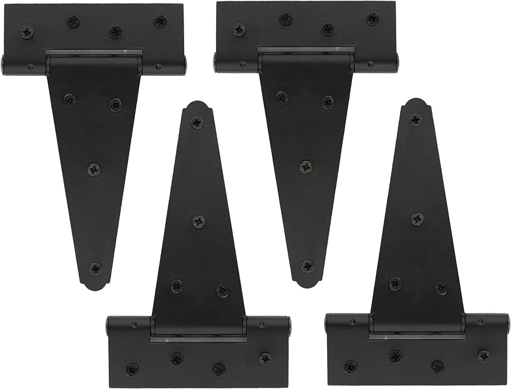 Rural365 Triangle Door Hinge 4 Pk - Heavy Duty 6 Inch T-Strap Farmhouse Style Door Hinges Matte Black Barn Door Hinges
