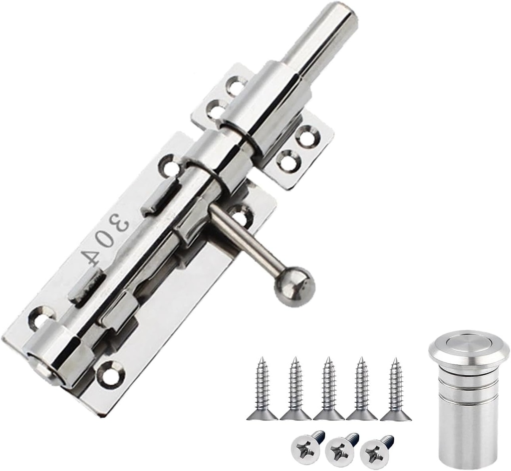 304 Stainless Steel Gate Latch Slide Bolt Gate Latch Heavy Duty Slide Latch Lock Thickened Security Bolt Door Latches Hardware Lockable Barrel Bolt Latch for Wooden Fence Yard Door Barn