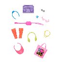 Barbie Doll Accessories with 1980S Retro Theme, Neon Styling Pieces, Stereo & Headphones