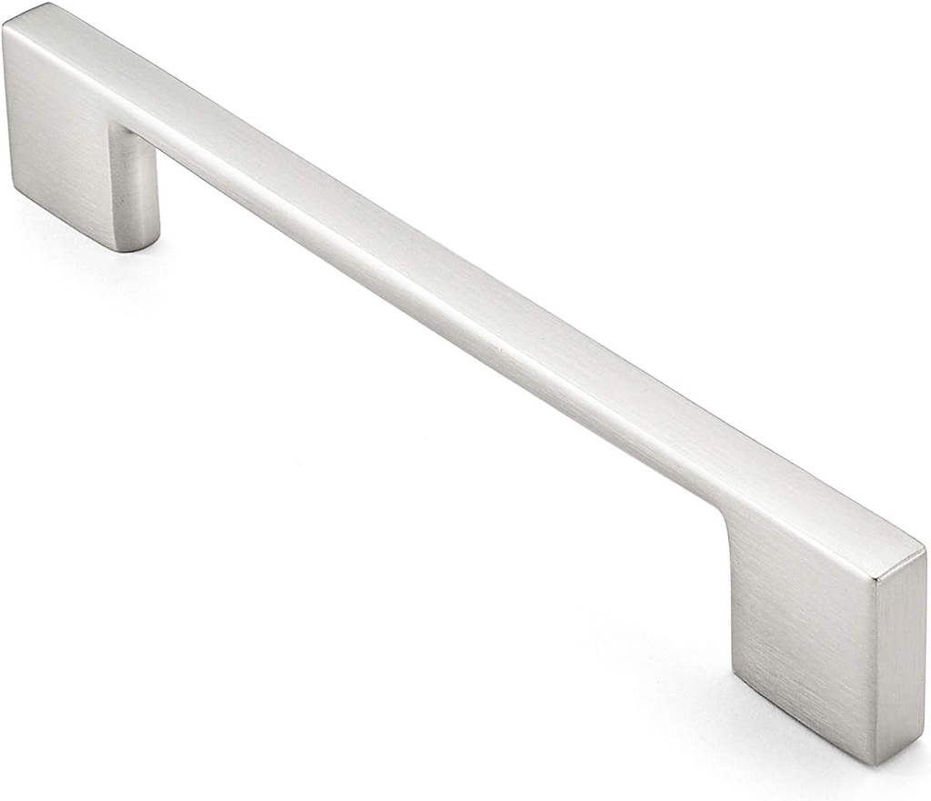10 Pack Solid Kitchen Cabinet Pulls Handles (5" Hole Centers) - Modern Thin Profile Drawer/Door Hardware - Style M255 - Satin Nickel