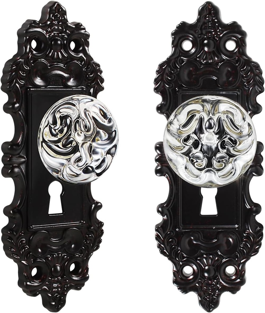 Black Vintage Cabinet Knobs Antique Drawer Pulls Dummy Door Knob with Plate for Kitchen Furniture Closet Dresser Drawers Cupboard for Bedroom Clear Decorative Pull Hardware Old Style Dressers Handles