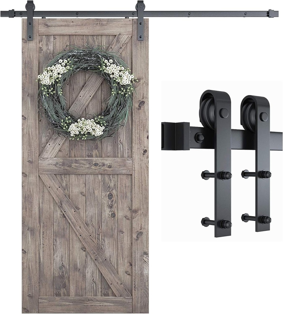 SMARTSTANDARD 6.8FT Barn Door Hardware Kit, Sliding Barn Door Track -Smoothly and Quietly -Easy to Install -Includes Step-By-Step Installation Instruction Fit 40" Wide Door Panel (J Shape Hanger)