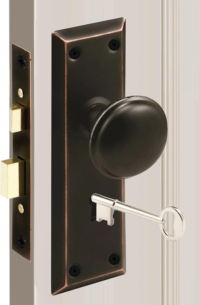 Mortise Keyed Lock Set with Classic Knobs, Perfect for Replacing Broken Antique Door Knob Sets, Fits 1-3/8 In.-1-3/4 In. Interior Doors, Oil Rubbed Bronze, 1 Pack